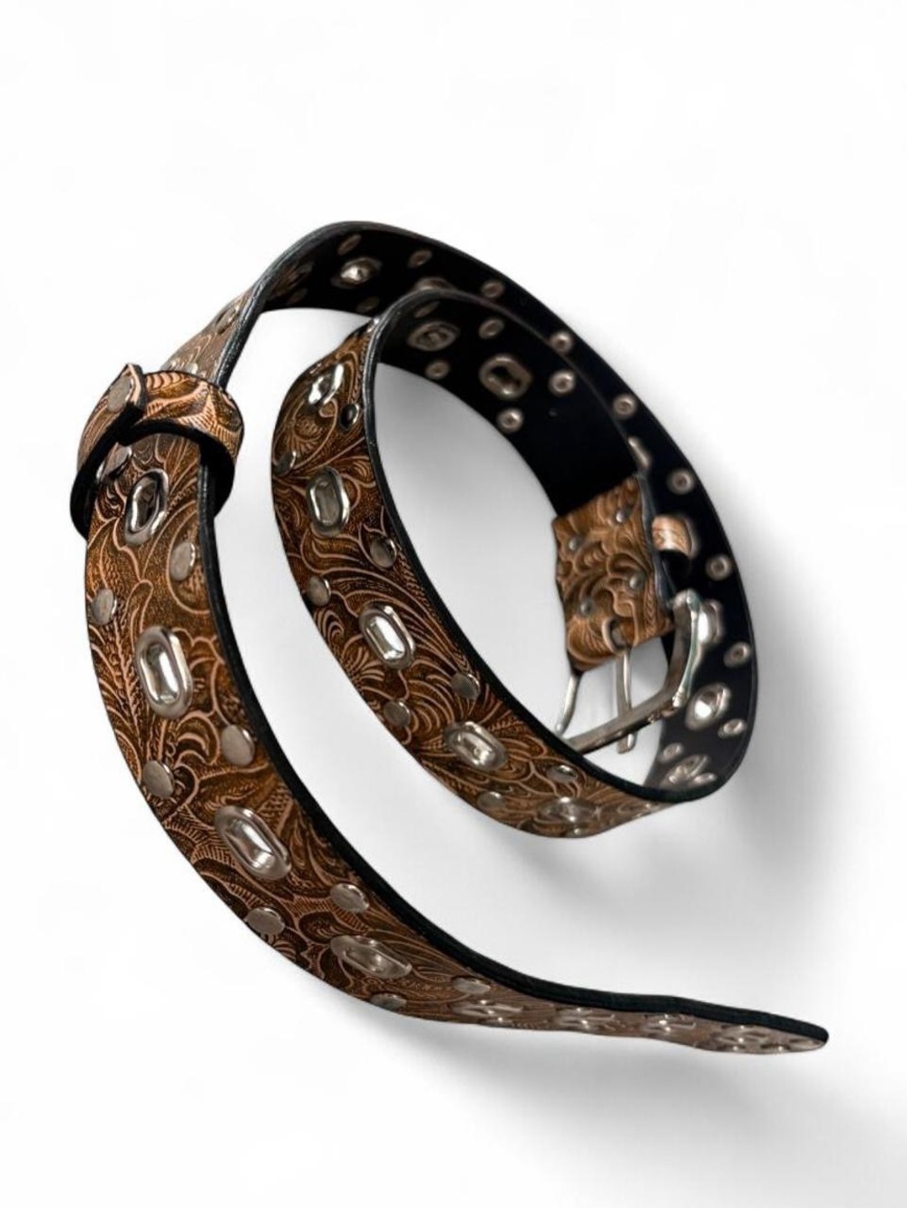 Urban Outfitters Brown Tooled Leather Eyelet Belt